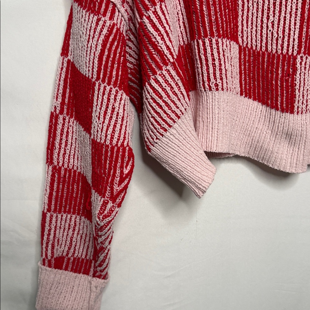 idem Ditto checkered chenille knitted long sleeve cropped sweater sz Sm - Picture 7 of 11